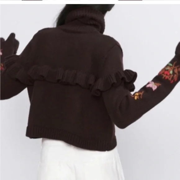 Zara Ruffle Floral Embroidered Sweater - Picture 2 of 11